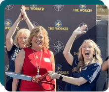 Michelle Cirocco cutting the ribbon at the Mom’s House opening ceremony.